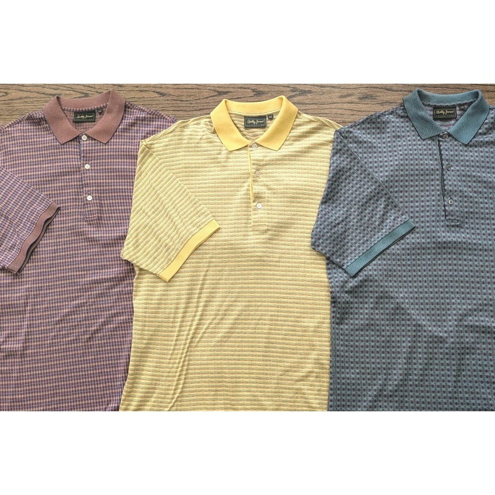 Vtg Bobby Jones Golf Polos Lot/3 Geometric Italy Golfer Embroider Placket Sz M